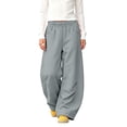 thumbnail image 3 of UACY Girls Boys Curved Wide Leg Cargo Pants Elastic High Waist Loose Fit Sweatpants Baggy Balloon Leg Trousers Fall Winter Bottoms (Grey, 9-10 Years), 3 of 8