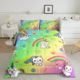 thumbnail image 2 of Cute Cat Comforter Set Gradient Rainbow King Bedding Set,Kawaii Pet Quilt Cartoon Animals Duvet Insert Love Hearts Crown Room Decor, 2 of 5