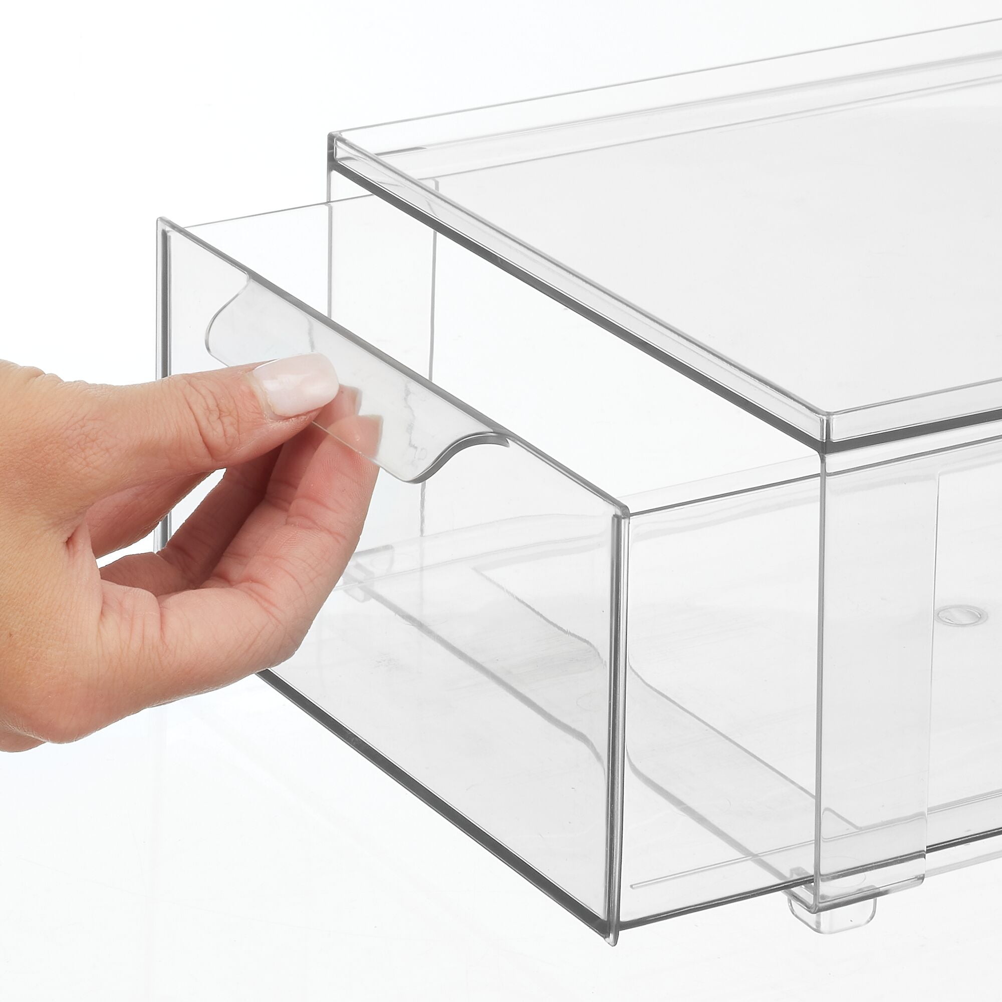 mDesign Stackable Storage Containers Box with 2 Pull-Out Drawers