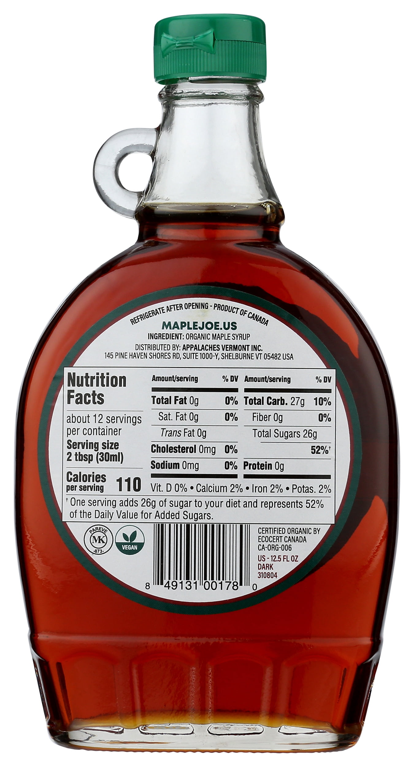 Pack of 12, Maple Joe Organic Dark Maple Syrup, 12.5 fl oz
