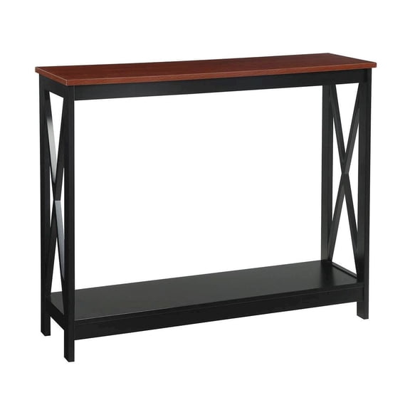 FurniFact Console Table with Two Shelves in Cherry/Black, Easy to Assemble Piece