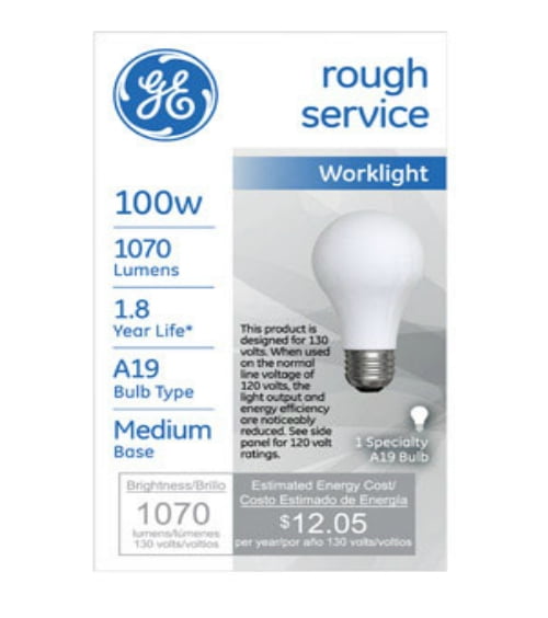 GE 72530 A19 Rough Service Light Bulb, 75 watts