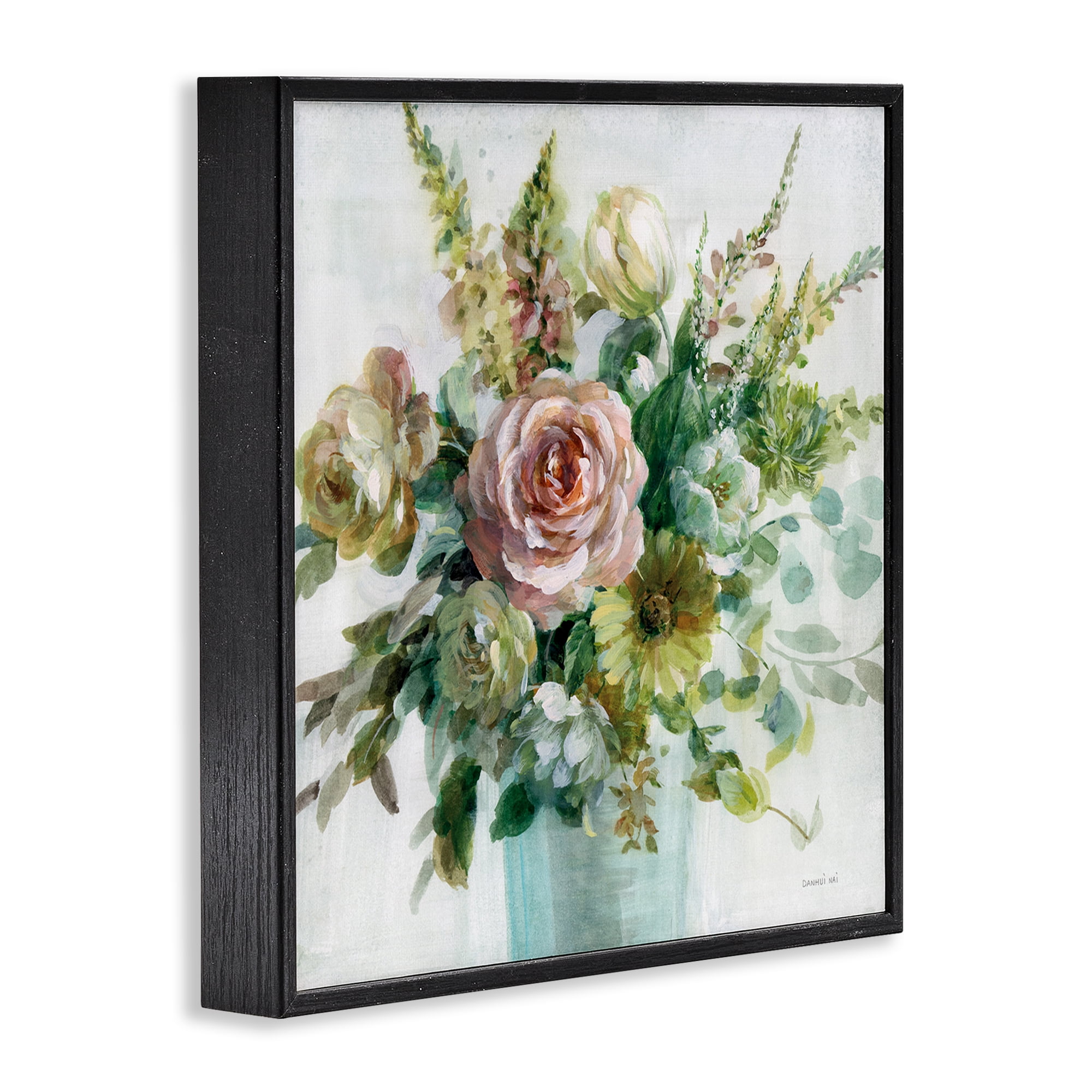 Stupell Industries Sage & Peach Flowers Botanical & Floral Painting Black Framed Art Print Wall Art, 24 x 24