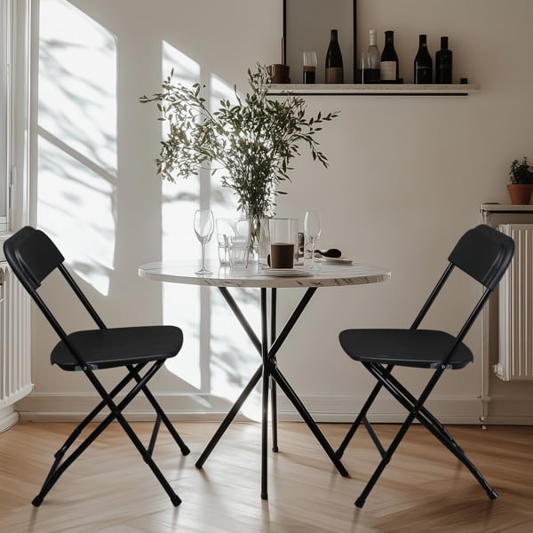10-Pack Black Plastic Folding Chairs - Stackable, Commercial-Grade, Indoor/Outdoor Seating for Parties, Weddings & Events