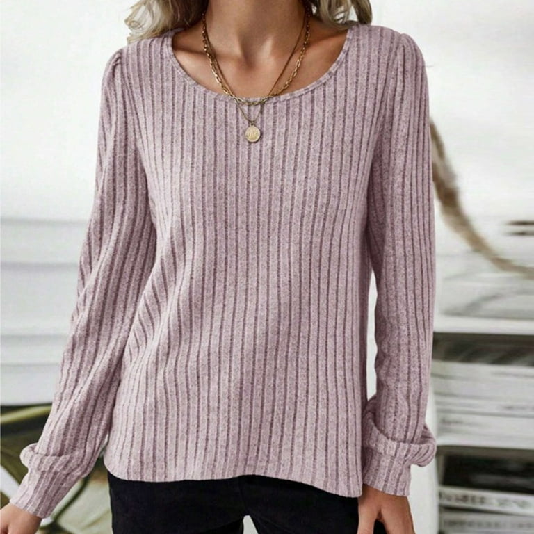 Solid Color Loose Fit Sweatshirts for Women Scoop Neck Casual Long