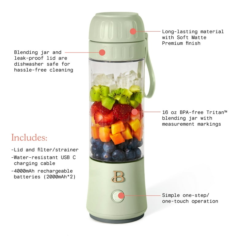 Beautiful Portable To-Go Blender 2.0, 70 W, 16 oz, Sage Green by Drew Barrymore