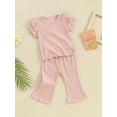 thumbnail image 2 of Bagilaanoe 2pcs Toddler Baby Girl Pants Set Short Sleeve Striped T-shirts Tops + Flare Trousers 6M 12M 18M 24M 3T 4T Kids Summer Casual Clothes, 2 of 7