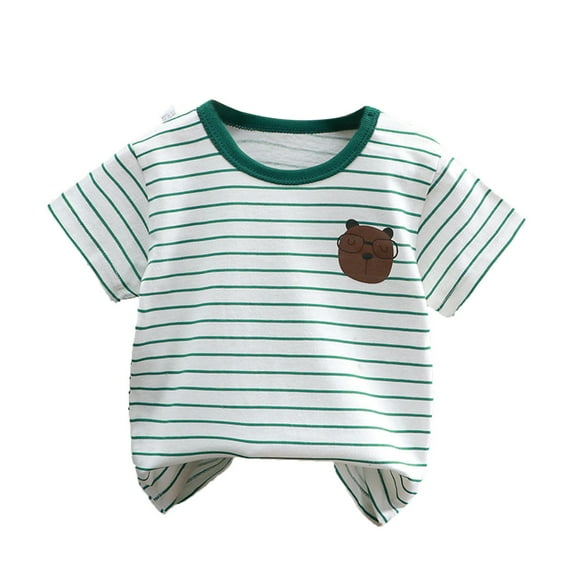 Atogsazn Toddler Boys Cotton T Shirt Kids Casual Striped Printed Short Sleeve T-shirt Summer Fashion Clothes 02-Green 2-3 Years