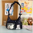 thumbnail image 2 of Sunyuer Kawaii Star Print Ita Shoulder Bag for Women, Cute Ruffle Strap Hobo Crossbody Purse with Clear Window, Multi Pocket Casual Nylon Handbag, Daily Messenger Bag, 2 of 7