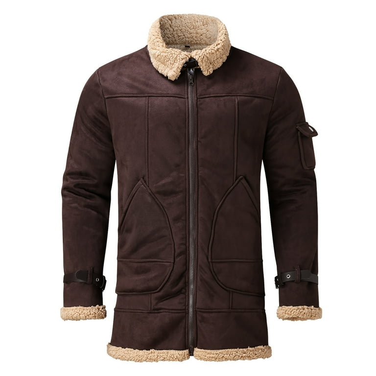 iOPQO Hoodless Sweatshirt For Men Men Plus Size Faux Fur Lapel Collar Long Sleeve Padded Leather Jacket Vintage Style Thicken Coat Sheepskin Cashmere