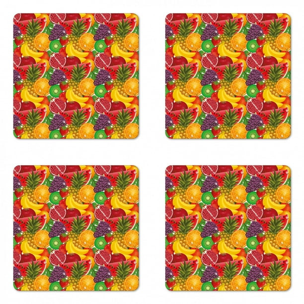 Colorful Coaster Set Of 4 Exotic Tropical Fresh Ripe Juicy Fruits Pineapple Berries Watermelon Grape Orange Square Hardboard Gloss Coasters Standard Size Multicolor By Ambesonne Walmart Com Walmart Com