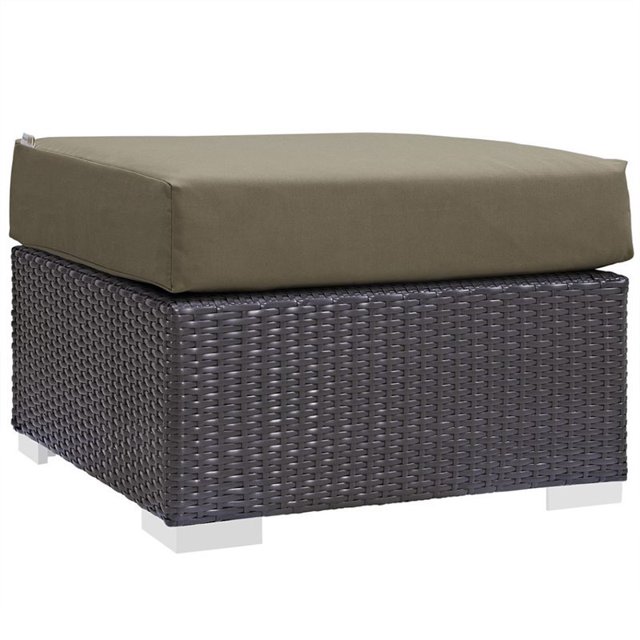 Modway Convene Square Fabric and Rattan Patio Ottoman in Espresso/Mocha