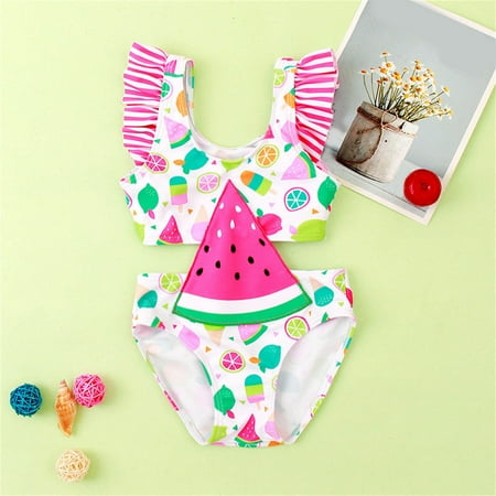 

Aufmer Clearance Girls Two Piece Swimsuit Toddler Kids Little Girls Fashion Cute Fruit Print Bikini Ruffles One-Piece Swimsuit