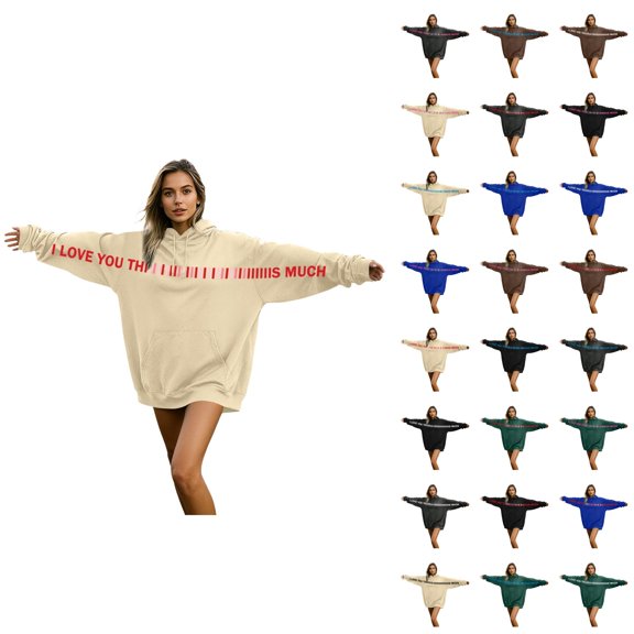 Valentines Hoodies for Men Women 2026 Casual Long Sleeve Valentines I Love You This Much Sweatshirt with Pockets for Couples