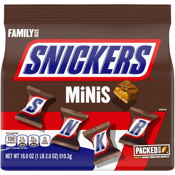 Snickers Minis Size Milk Chocolate Candy Bars, Family Size 18 oz 57 Ct