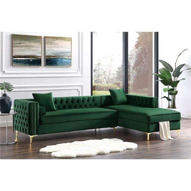 Posh Living SR0102HG Levi Velvet Right Facing Storage Chaise Sectional