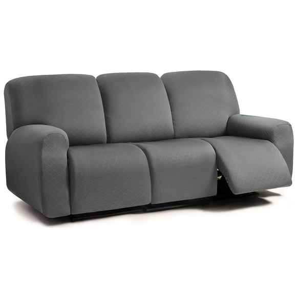 ULTICOR Squared Jacquard Design 8-Pieces Recliner Sofa Covers Stretch Reclining Couch Covers for 3 Cushion Reclining Sofa Slipcovers Thick Soft Washable (3 Seater Recliner Cover Dark Grey)