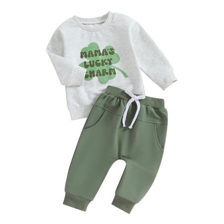 

Mioliknya Baby Boys Pants Set Long Sleeve Letters Shamrock Sweatshirt Pants