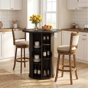 Hawsaiy Round Bar Table with Storage, 31.5 Pub Table with Sliding Door Cabinet, 39.6 Tall Bar Height Table, Modern Bistro Cocktail Table for Kitchen, Dining Room, Home Bar, Small Spaces