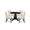 thumbnail image 2 of SHFR5-BLK-02 5Pc Dining Set Includes a Round Dining Room Table and Four Parson Chairs with Light Beige Fabric, Black Finish, 2 of 9