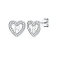 thumbnail image 1 of Pendientes de corazón de plata esterlina Silvora con Letra R, Pendientes de botón iniciales para mujer Pendientes pequeños de amor de CZ Joyería hipoalergénica Regalos, 1 of 8