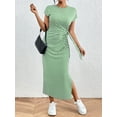 thumbnail image 5 of Sexy Dance Women's Summer Striped Short Sleeve T Shirt Dress Casual Tie Waist Bech Long Sundress Ladies Office T Shirt Dresses green M, 5 of 8