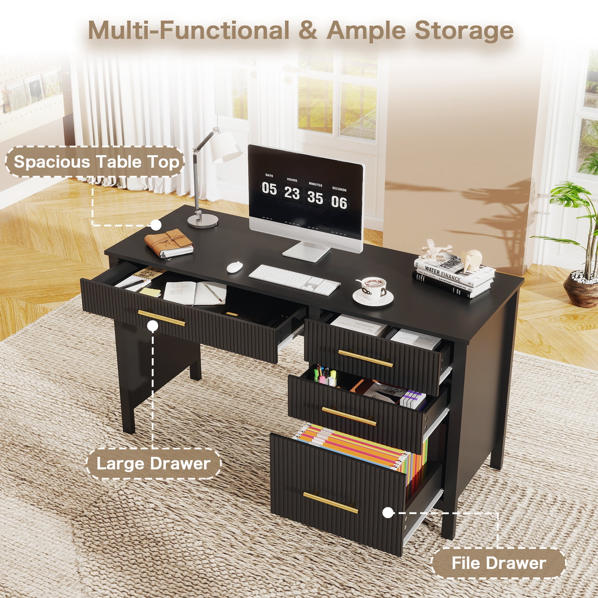 53.5" Executive Desk with Drawers, Home Office Desk with File Cabinet,Computer Desk Writing Workspace for Work Study