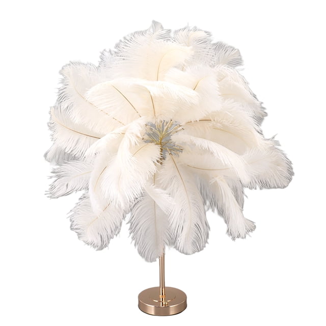 Lampe de Table en Plumes, Interrupteur Tactile à Intensité Réglable, Lampe Moderne en Plumes d'Autruche avec 3 Températures de Couleur et Port USB, Lampe de Chevet Décorative Élégante et Romantique pour Chambre, Salon, Mariage