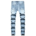 thumbnail image 2 of Yuemengxuan Men Fashionable Casual Jeans, Solid Color Long Trousers with Broken Holes, 2 of 9