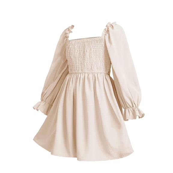 XXWXYD Square Neck Ruffled Hem Swing Dress - High Waist Lace Trim Twirl-Friendly Skirt for Birthday Parties & School Events