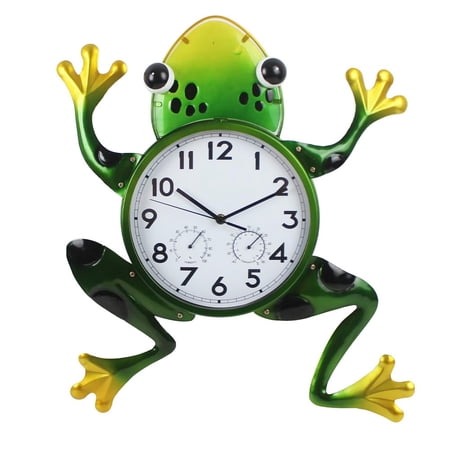 Large-Green Frog Outdoor Wall Clock For Patio, Living Room, Kitchen