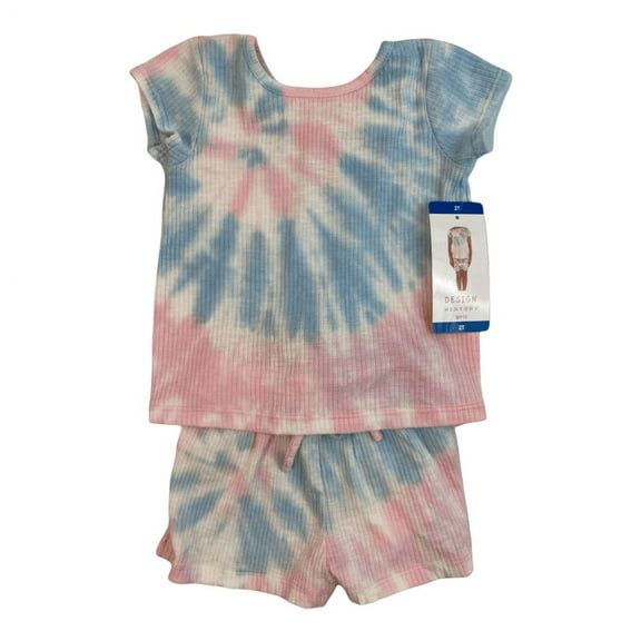 Design History Girl's Lightweight Tie Dye Shorts & T-Shirt Set (Pink Pixie, 4)