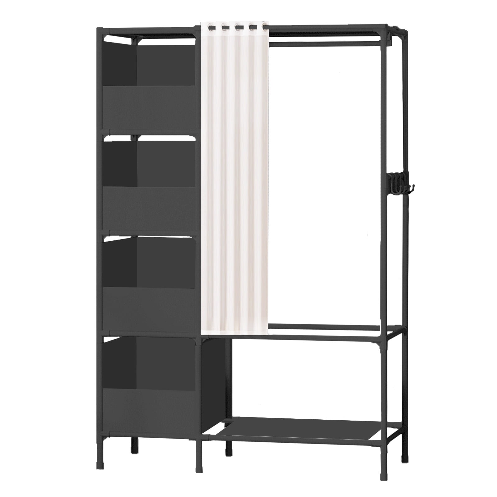 Clothes Rack, Portable Closet, Freestanding Closet Organizer with Curtain, 4 Tier Garment Rack for Bed Room, Black
