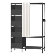 Clothes Rack, Portable Closet, Freestanding Closet Organizer with Curtain, 4 Tier Garment Rack for Bed Room, Black