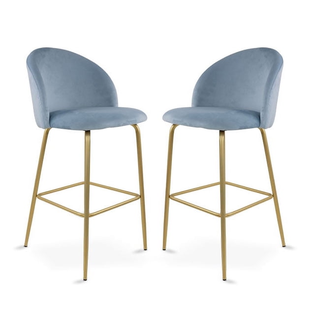 Sillas Altas Zurich Para Barra de Cocina Banco Desayunador Tapizado con Asiento Suave 2 Piezas Azul Claro