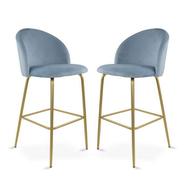 Sillas Altas Zurich Para Barra de Cocina Banco Desayunador Tapizado con Asiento Suave 2 Piezas Azul Claro