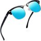 thumbnail image 1 of Gafas de sol polarizadas de media montura para hombre (marco negro brillante con hojas de color azul hielo) - Gafas de sol retro de media montura con protección UV400 para hombres y mujeres Gafas de, 1 of 5