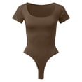 thumbnail image 5 of TrendOFT Summer Jumpsuit For Women Workout Square Neck Sexy Ribbed Square Neck Short Sleeve Basic Rompers For Women Yoga Gym Bodysuit Coffee L, 5 of 5