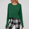 thumbnail image 4 of Chemises d'Automne pour Femmes 2025 Couleur Unie Col Rond Ample Course Entraînement Physique Hauts Courts Blouse Manches Longues pour Femmes, 4 of 8