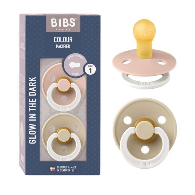Chupones BIBS Blush GLOW Vanilla GLOW Tetina Redonda de Látex Natural Talle 1 para Bebés 0 a 6 Meses