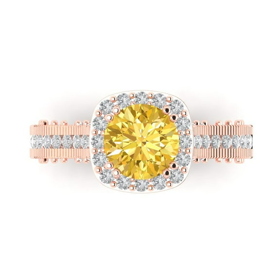 2.7ct Round Cut Yellow Natural Citrine 14k Pink Rose Gold Engraving Statement Bridal Wedding Halo Designer Ring Size 7.5