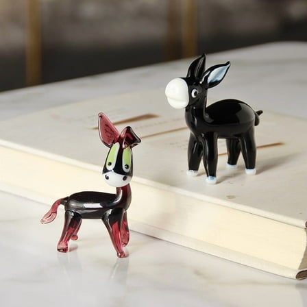 FRCOLOR Small Donkey Figurine Hand Blown Donkey Ornament Miniature Glass Animal for Home Decor Unique Art for Desktop Decoration