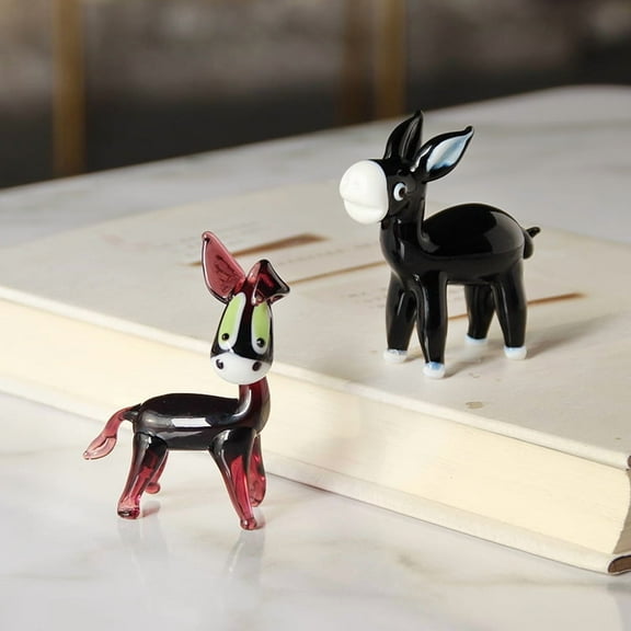 FRCOLOR Small Donkey Figurine Hand Blown Donkey Ornament Miniature Glass Animal for Home Decor Unique Art for Desktop Decoration