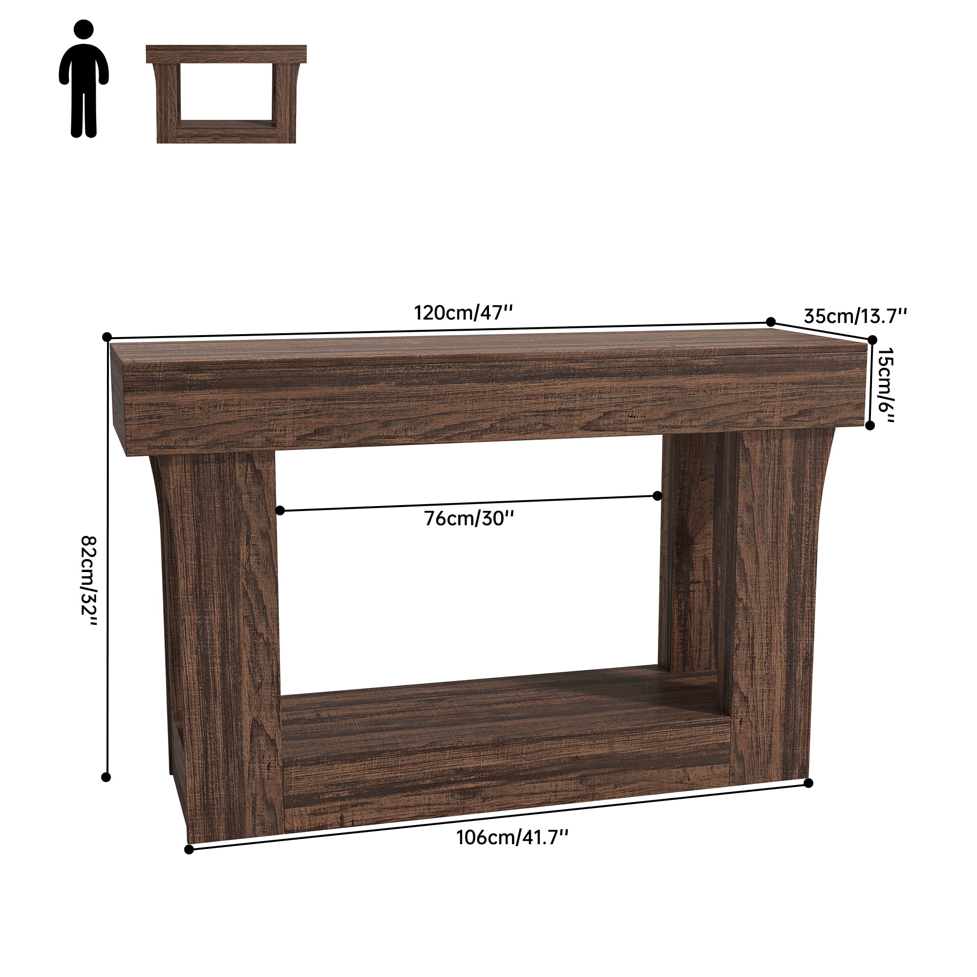 IDEALSOUL 47" Wooden Console Table, Long Sofa Table with with lighting & outlets, Entryway Table for Living Room, Hallway