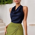 thumbnail image 7 of YueHuiYing Women's Cowl Neck Halter Tops Sleeveless Tie Back Elegant Going Out Satin Blouses For Evening Events Cocktail Parties, 7 of 7