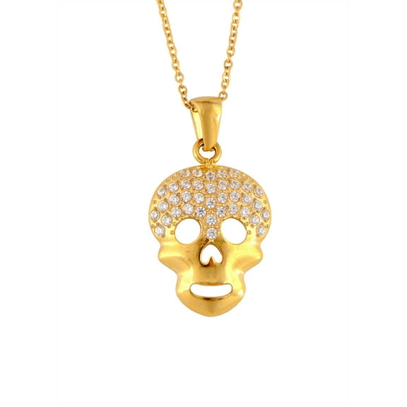 Crystal Rhinestones Skull Pendant Necklace for Halloween & Punk Rock - Gold-D