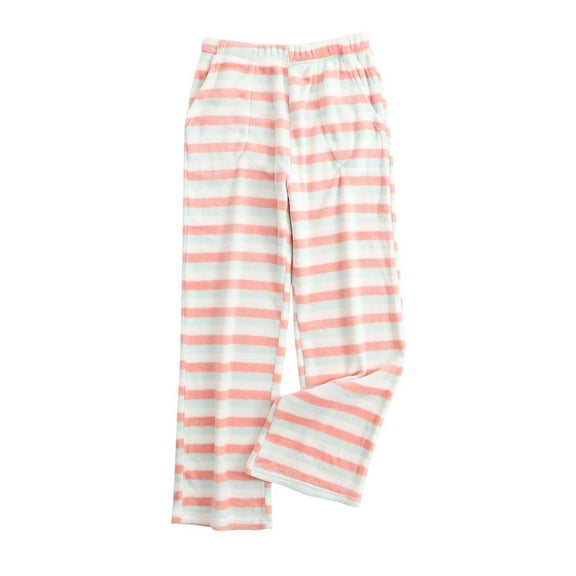 hotojiny Pajama Pants for Women Soft Comfy Fuzzy Pj Bottoms with Pockets Cute Striped Sleepwear for Cold Weather S-3Xl