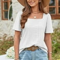 thumbnail image 3 of Scyoekwg Womens Tops Dressy Casual Short Sleeve T Shirts Solid Color Tees Shirt Short Sleeve Tops Summer Square Neck Buttons Loose Fit Shirts Basic Shirt Blouse White XL(10), 3 of 5