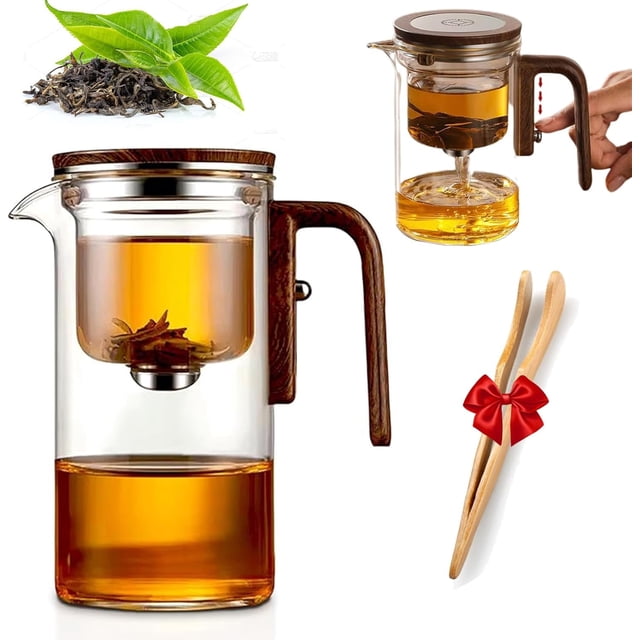 Para té suelto, tetera Enchanti con mango de madera, tetera mágica Enchantipot, tetera mágica con control de presión para bebidas frías y calientes