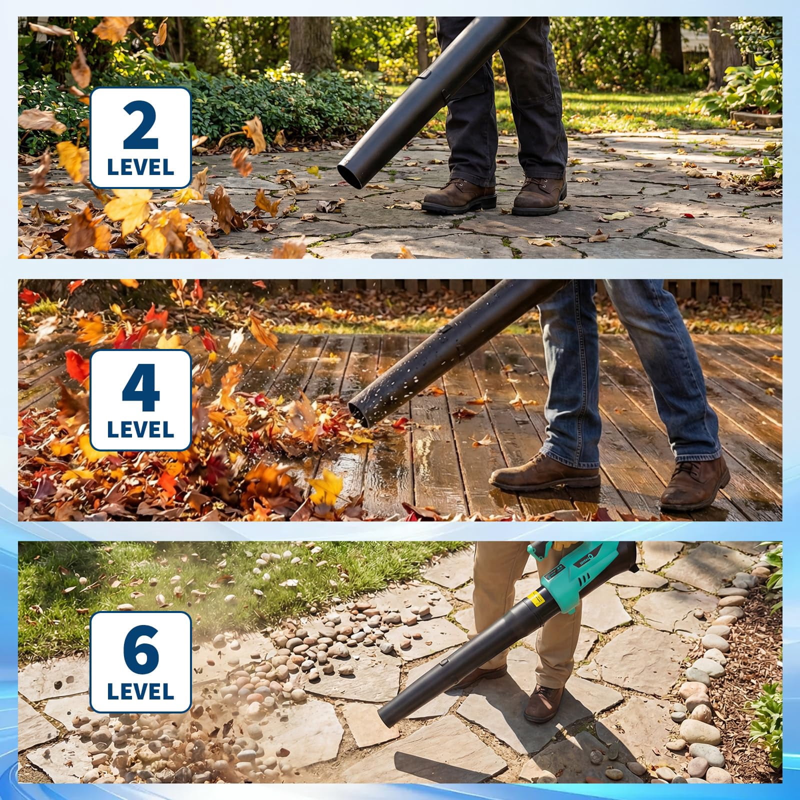 Memoryfield Cordless Leaf Blower, 550 CFM 130 MPH Electric Blower with 2×2.0Ah Batteries & Charger, 3-Speed Modes, Lightweight for Lawn Care, Patio, Dust & Leaves, Blue